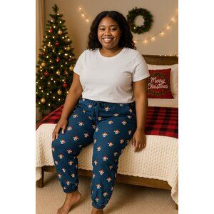 Disney Mickey Mouse Santa Hat Jogger Pants Blue Elastic Waist Women’s 3X Plus